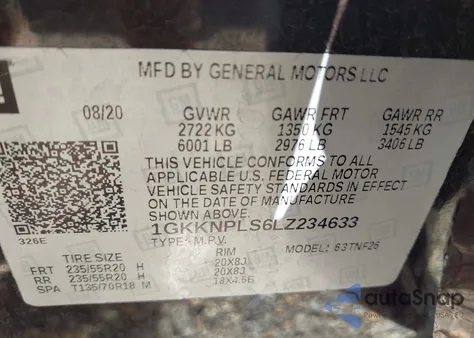 2020 GMC Acadia Fwd Denali из США, поврежденный, VIN 1GKKNPLS6LZ234633